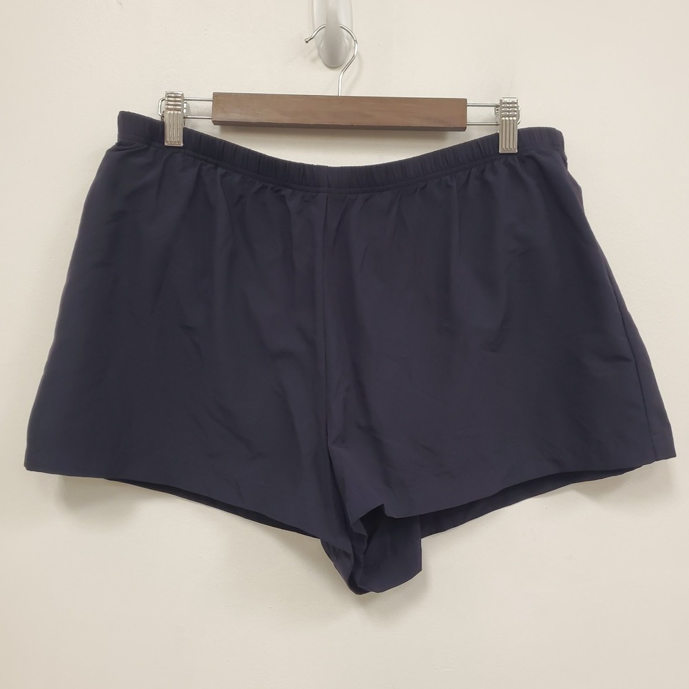 Lands End Womens Elastic Waist Nylon Blend Swim Shorts Size 18 Navy Blue Resort